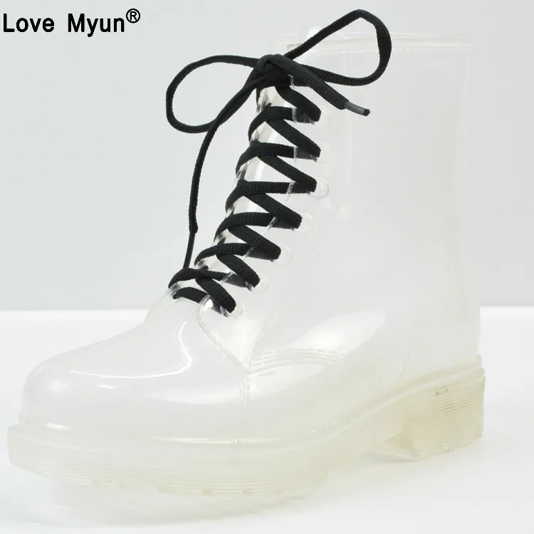 Непромокаемые ботинки для зрелых женщин прозрачная обувь карамельных цветов на