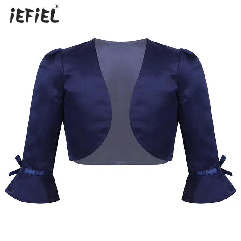 Детское болеро с расклешенными рукавами для девочек однотонное сатиновое