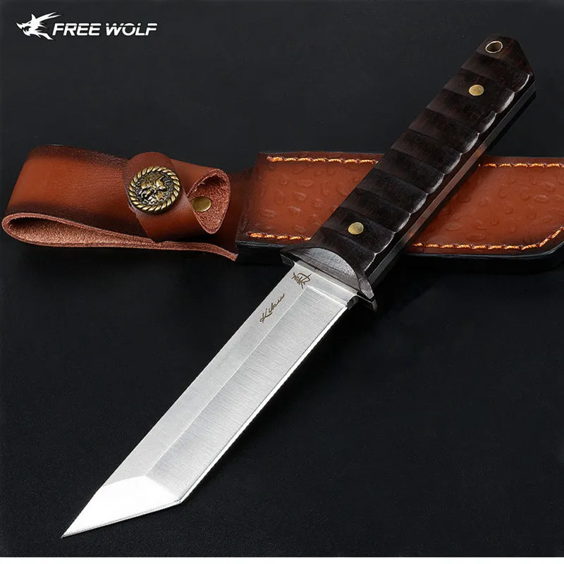 

Высокотвердый фиксированный нож для выживания, кемпинга, охотничий нож с деревянной ручкой, прямой нож для повседневного использования на ...