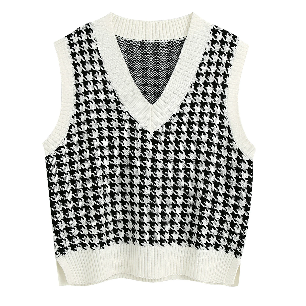 Женский трикотажный жилет с рисунком гусиные лапки