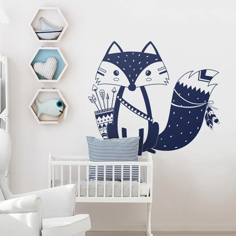 God Tribal Fox Wall Decal Cute Woodland Fox Wall Sticker for Kids Room Nursery Wall Art Tattoo Vinyl Murals AJ883