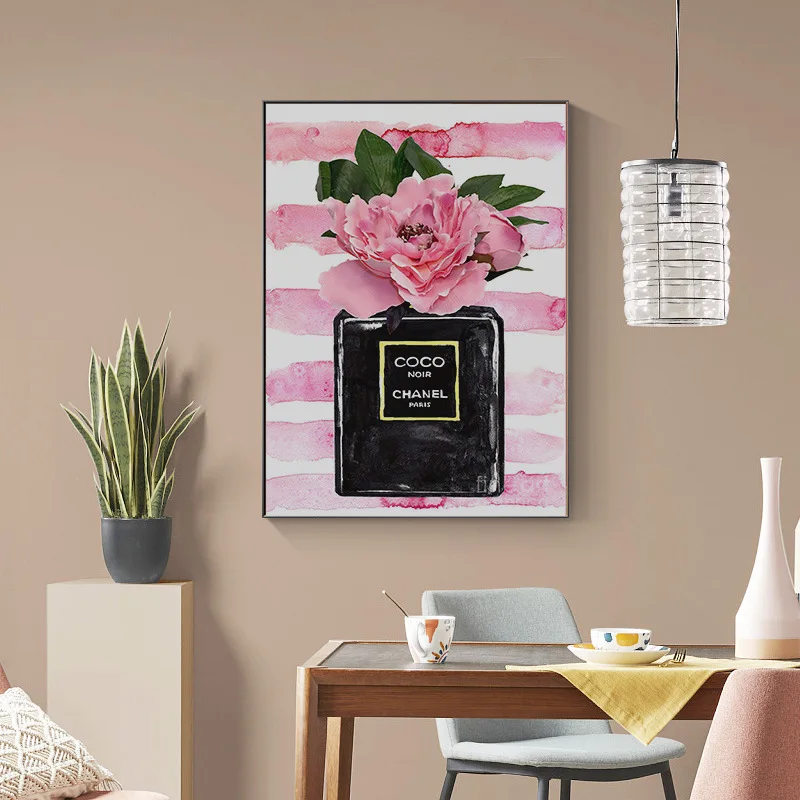 

✅Modern Art Flower Perfume Pink Hanging Painting Canvas Painting Mural Bedroom Living Room Corridor Wall Decoration