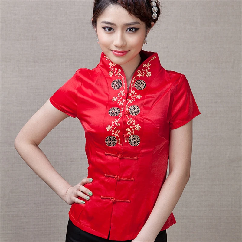 Женская рубашка Ципао из хлопка и льна летнее платье с коротким рукавом в