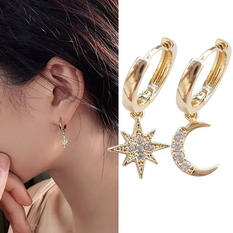 С украшением в виде кристаллов 1 пара асимметричные серьги с изображением луны и