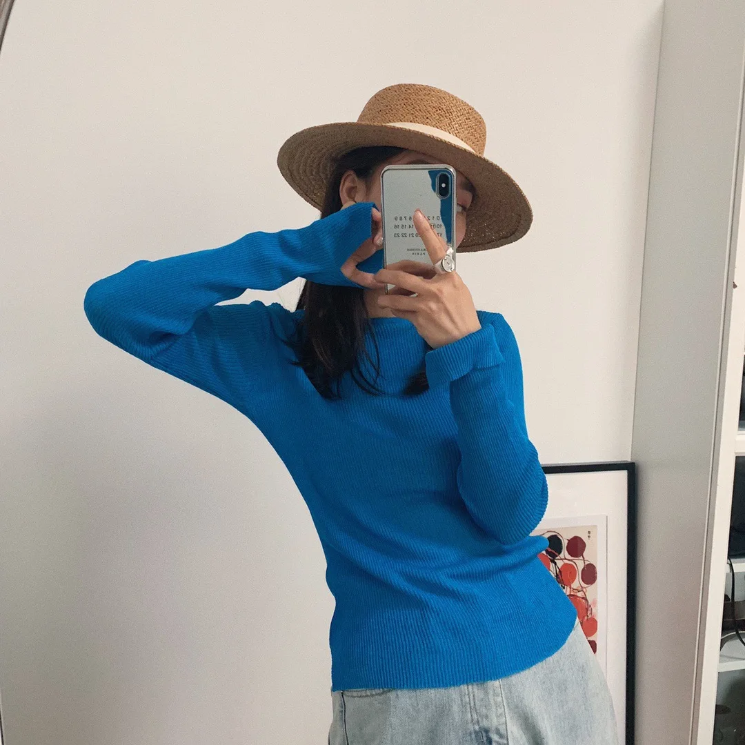 

TVVOVVIN Stylish Split Long Sleeve Knitted Top Simple Solid Color O-neck Loose Casual All-match Pullover Sweater D99U