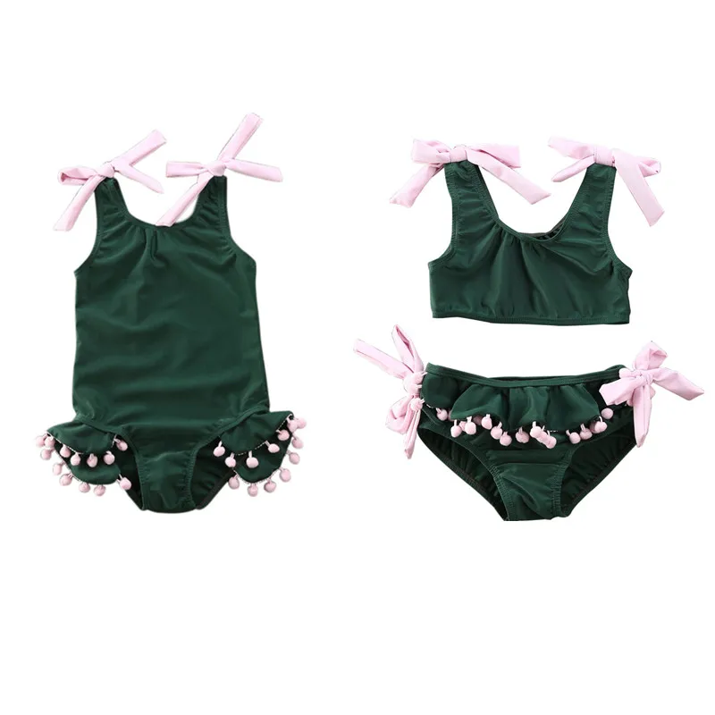 Комплект бикини с кисточками без рукавов для девочек Цельный купальник пляжная