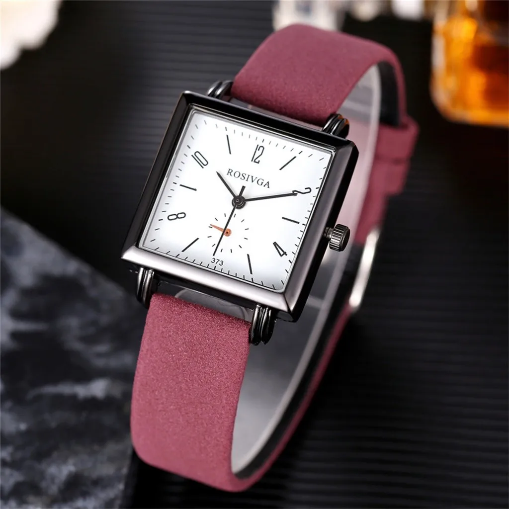 Модные квадратные женские часы повседневные с кожаным ремнем простой черный