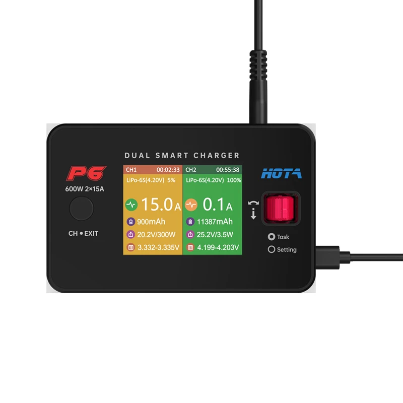 HOTA P6 DC 600W 15Ax2 Dual Channel Battery Balance Charger умное зарядное устройство для Lipo 1-6S LiIon NiMH с