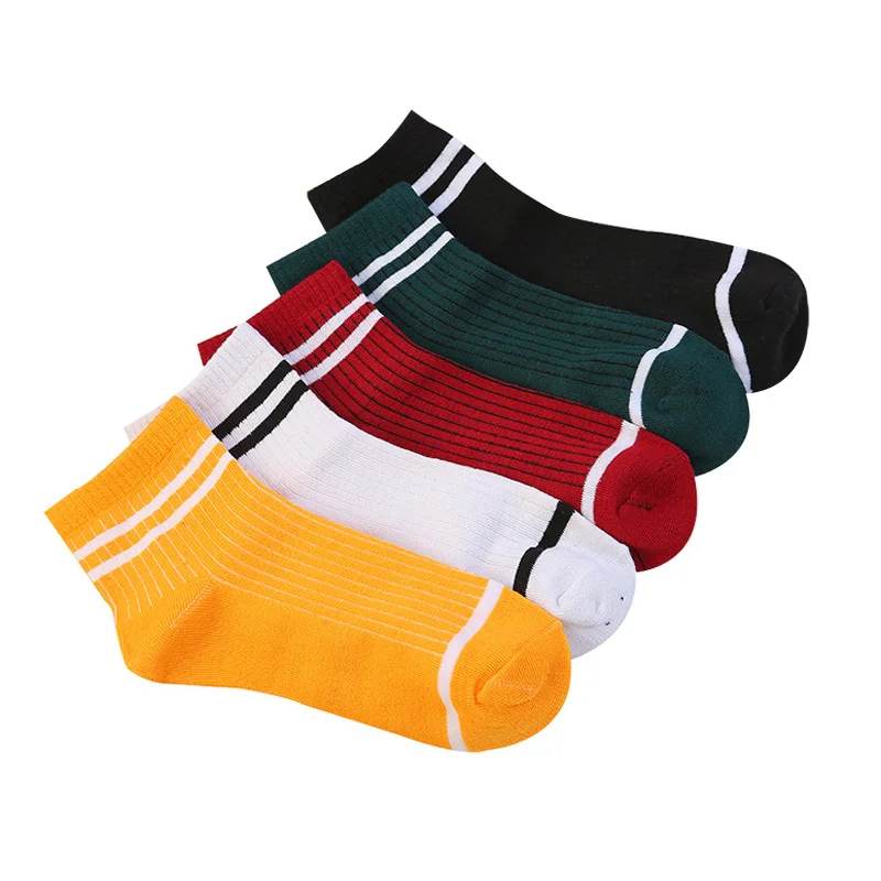 

5 Pairs Color Stripes Women Socks Comfortable Cotton Fashion Wild Female Socks Casual College Style Socks