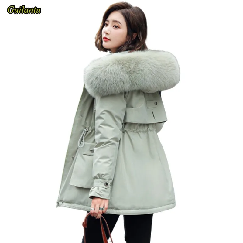 

Guilantu/зимняя женская куртка с подкладкой из толстого хлопка, короткое пальто для женщин размера плюс, повседневная куртка с меховым воротник...