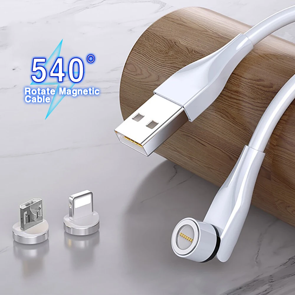 Магнитный кабель вращающийся на 540 градусов 5 А зарядный Шнур для iPhone 11 12 ProMax Xiaomi 9