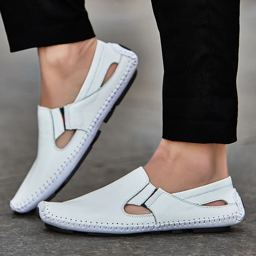 Мужская кожаная обувь для вождения размера плюс 45 46 47 Повседневная летняя без