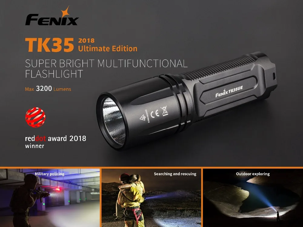 Fenix TK35 3200 люмен Ultimate Edition(TK35UE) USB Перезаряжаемый тактический светодиодный фонарик с 2X2600 мАч батареей