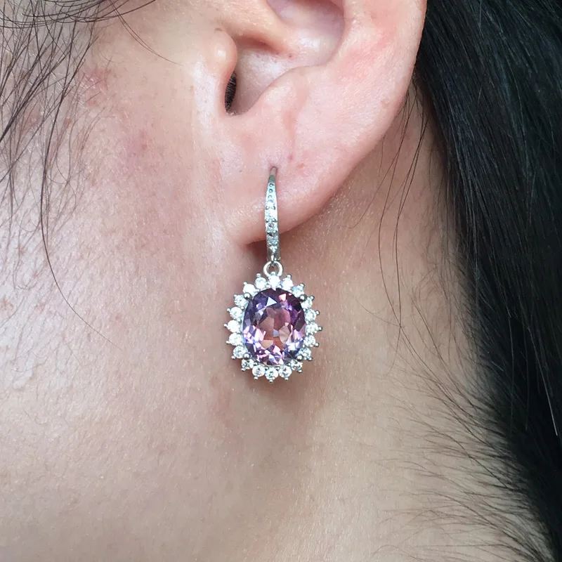 Женские серьги из серебра 925 пробы с аметрином кварца 10 мм | Украшения и