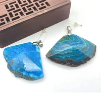 natural stone agate pendant blue fan shaped faceted diy necklace earrings pendant for making ladies fashion jewelry accessories