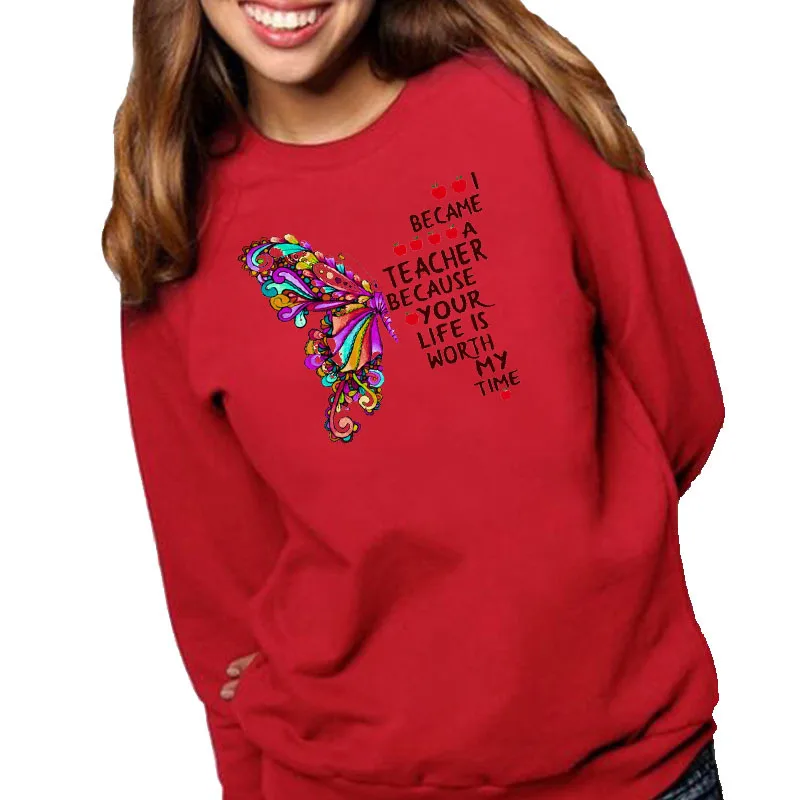 

Women Hoodie Butterfly Letter Printed Hoodies Women Fleece Long Sleeve O Neck Loose Sweatshirt Girls Pullovers Winter