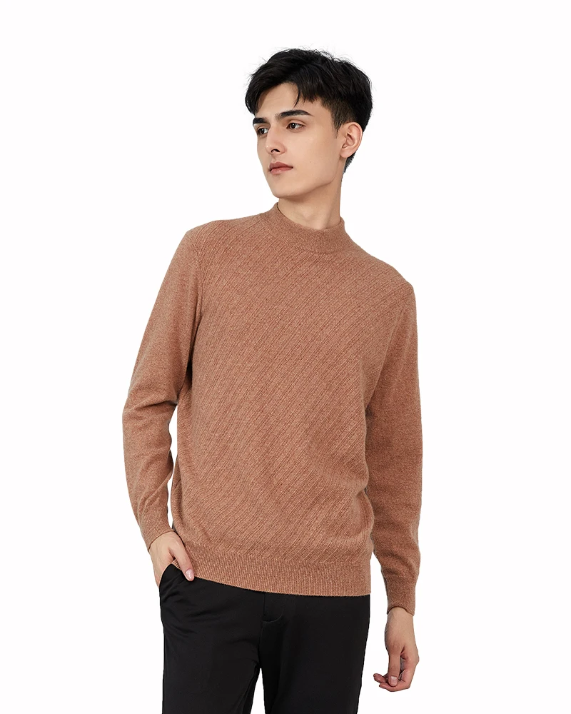 Zhili Men's 100% Cashmere Plain Knit Mock Neck Pullover Sweater