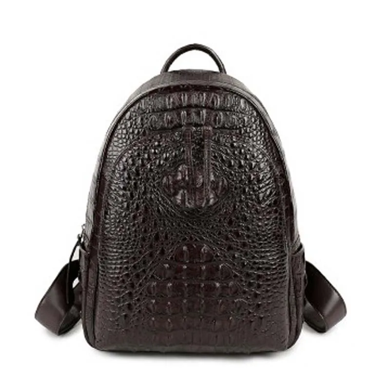

weitasi Crocodile skin men women Backpack Large capacity leisure double shoulder bag black coffee leather men women bag