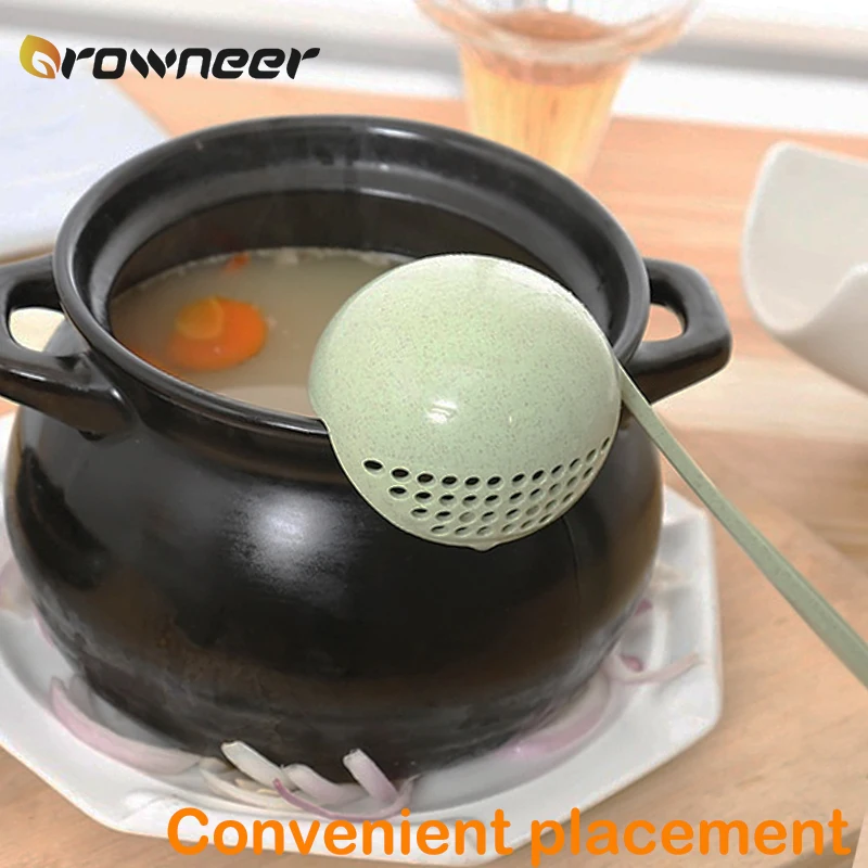 Ложка для супа с длинной ручкой 2 в 1 дуршлаг пластиковый ситечко фильтр каши