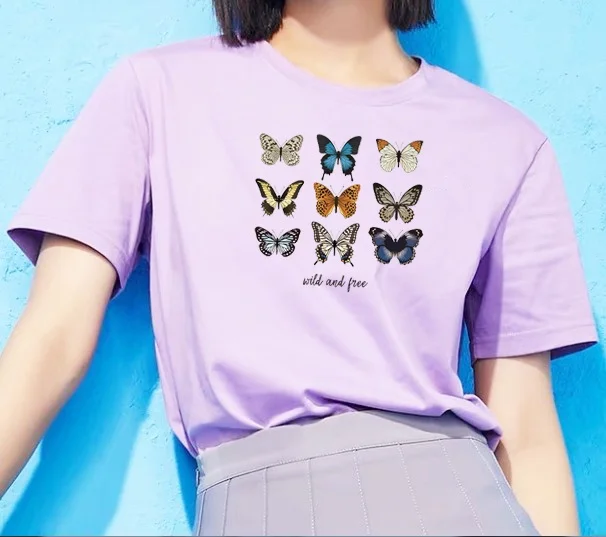 HAHAYULE-JBH надпись Wild And Free бабочка в Корейском стиле Модные и милые эстетика Harajuku Tumblr