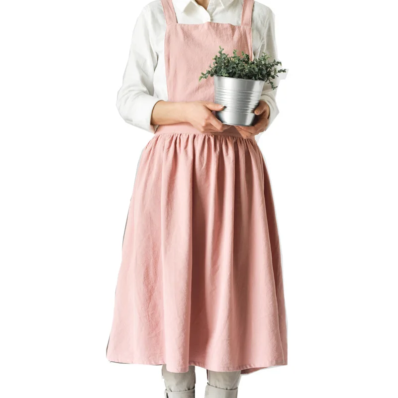

Nordic Women Lady Skirt Style Collect Waist Cute Dress Restaurant Coffee Shop Home Kitchen For Cooking Cotton Apron 3 Colour