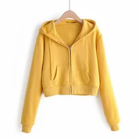 women fashion hoodies trend solid color high quality zipper sweatshirts cute short sweatshirts for spring and autumn