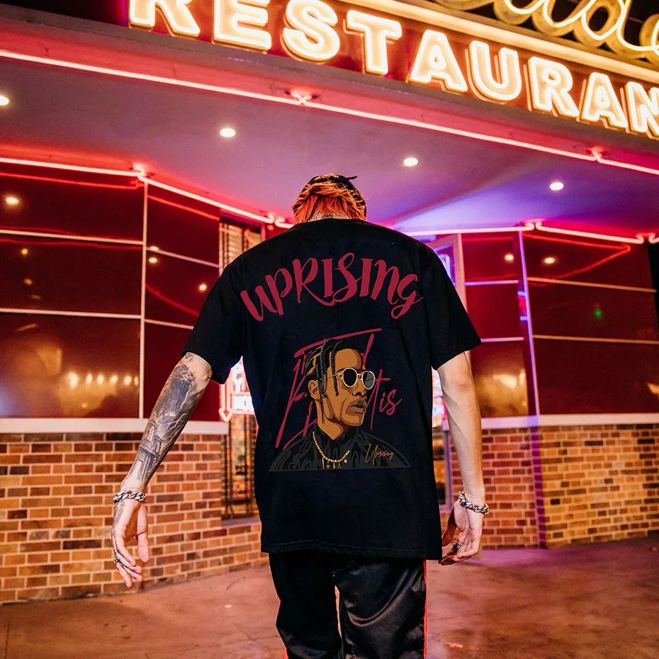 Восстание футболка рэп уличные Танцы топ в стиле хип хоп свободные с круглым