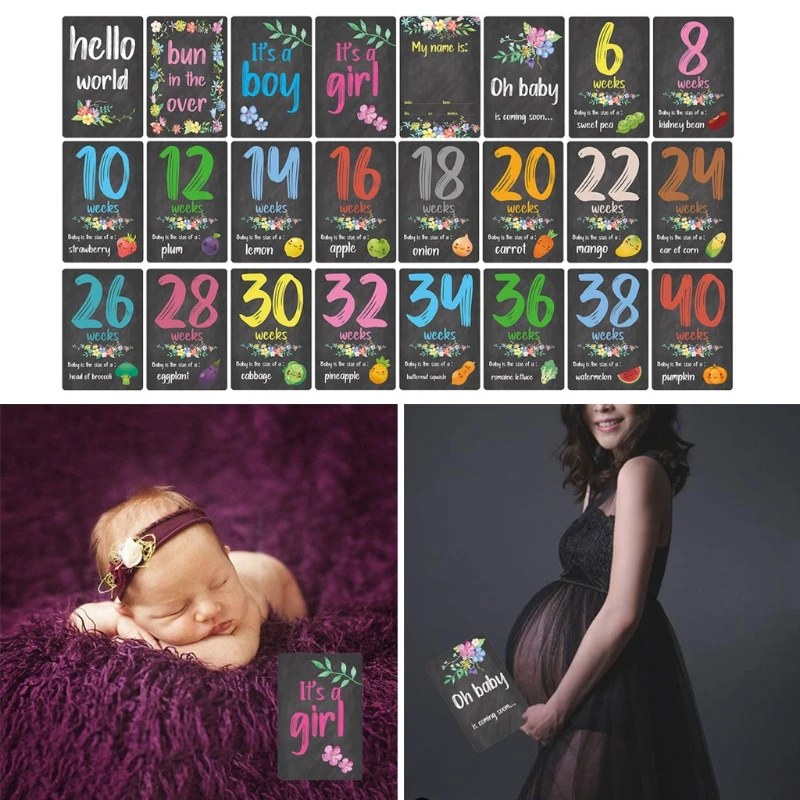 

G2AD 24 Sheets Milestone Photo Sharing Cards Floral Baby Age Cards Newborn Photography Props Memorial Shower Gifts