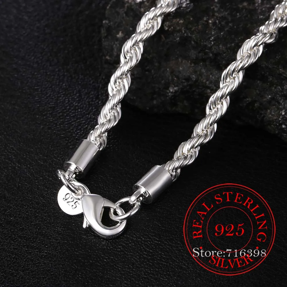 

Ширина 5 мм! Реальные 100% 925 стерлингового серебра для мужчин Rope Chain Мода «унисекс»; Симпатичные вечерние свадебный подарок Серебряная цепочк...