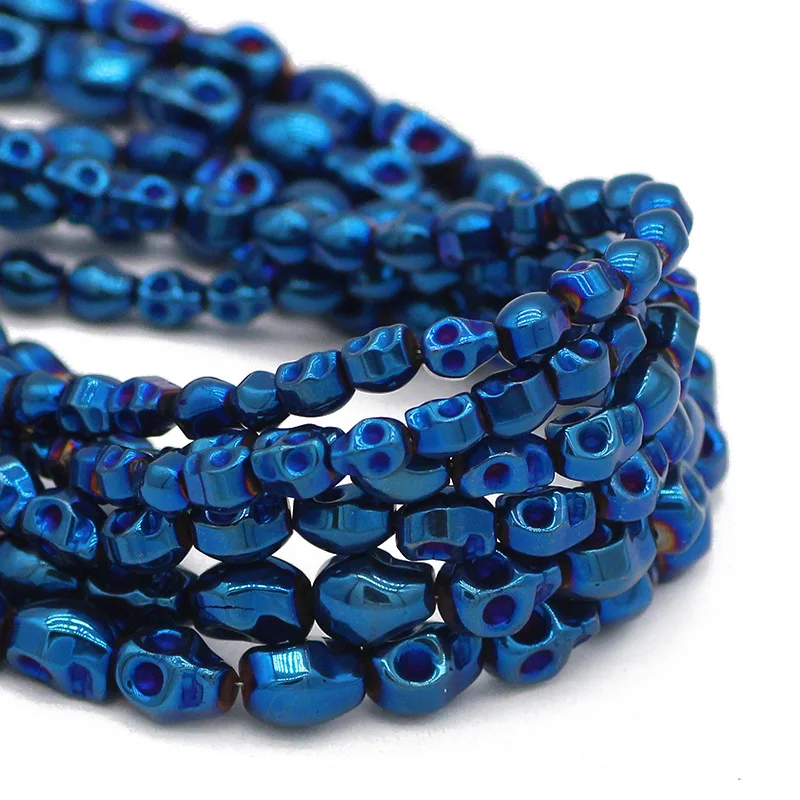 4/6/8MM Plating Blue Skull Head Natural Hematite Stone Spacers Loose Beads For DIY Jewelry Making Bracelet Necklace Accessories