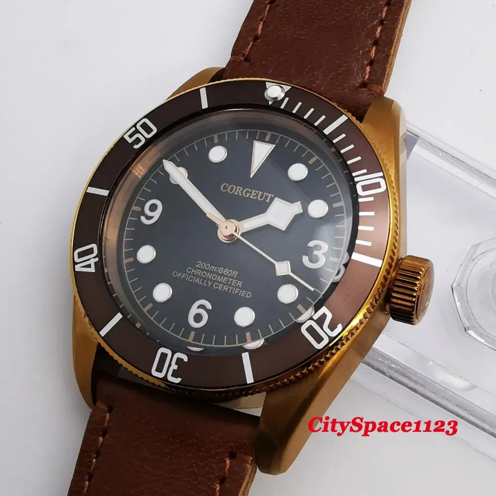 Corgeut 41 мм латунный PVD корпус Автоматические Мужские механические часы