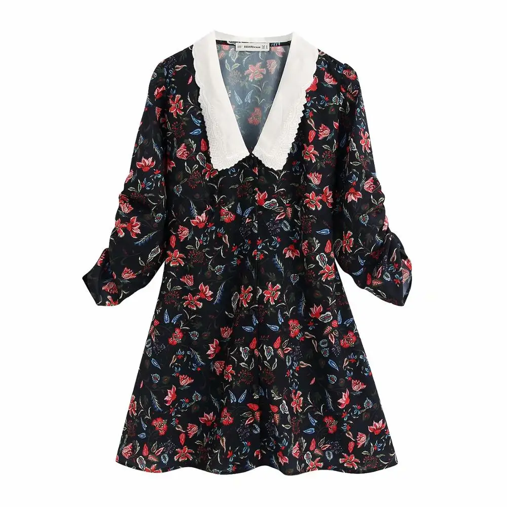 Женское платье трапеция с вышивкой белое лоскутное принтом элегантное