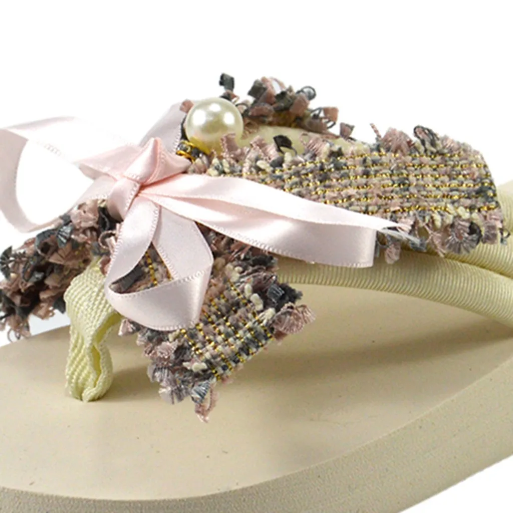 

2020 new Summer Slippers Women Wedges Flats Shoes Bows Home Slides Soft Bottom Durable Flip Flops Ladies Beach Sandals