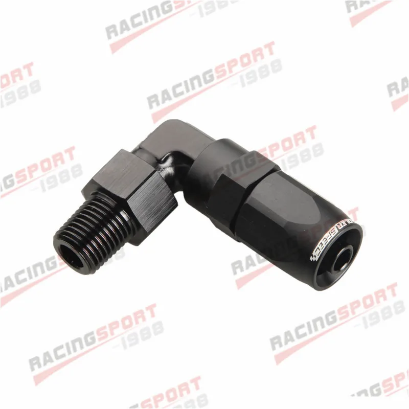 

Aluminum AN6 AN-6 To 1/4" NPT 90 Degree Swivel Hose End Fitting Adapter Black