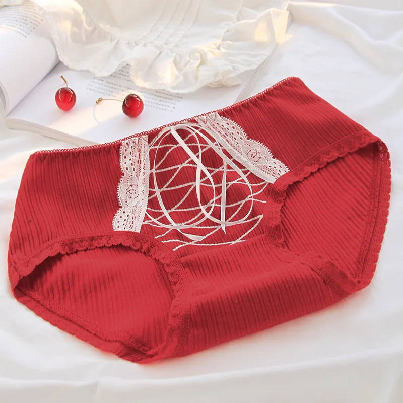 

4 Pcs Pack Women Panties Cotton Lace Bow Female Striped Sexy Cotton Red Underwear High Quality Cute Comfortable Ladies Briefs