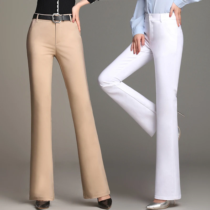 

Office lady work pants high waist White Flared pants slim straight Overalls pants black trousers women casual pants women