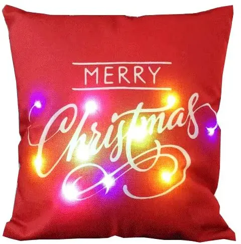 

Christmas Throw Pillow Covers Soft Linen Cushion Cases with LED Lights for Home Living Room Bedroom Office Christmas Decoration