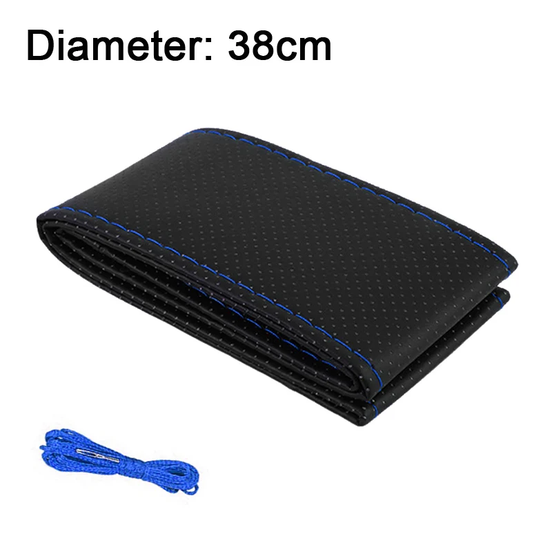 Blue Универсальный DIY оплетка руля 38 см 37 см с иглами нить искусственная кожа Ручное шитье рулевые чехлы автомобильные аксессуары - Название цвета: Blue