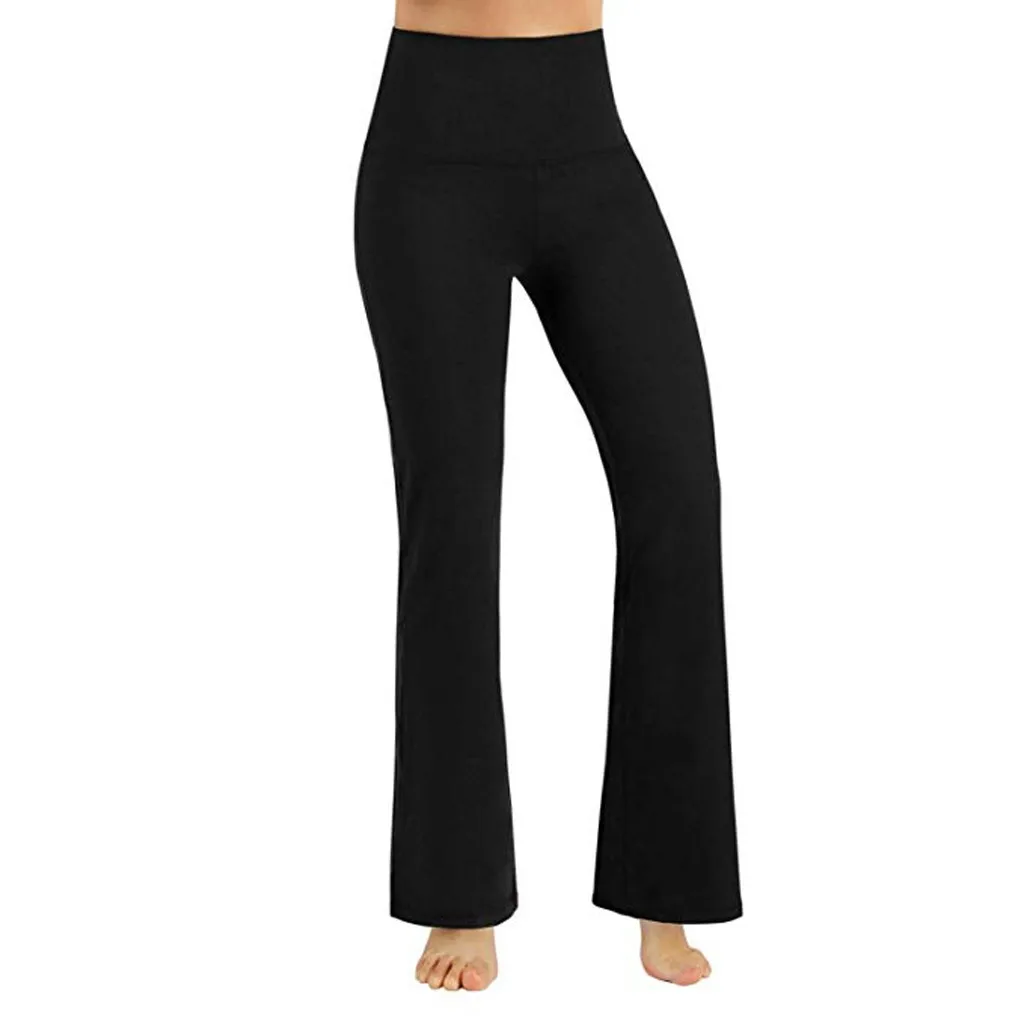 

35#Women'S Solid Fitness Pants Casual Wide Leg Pants Black Pants High Waisted Tummy Control Workout Leggings ropa de mujer