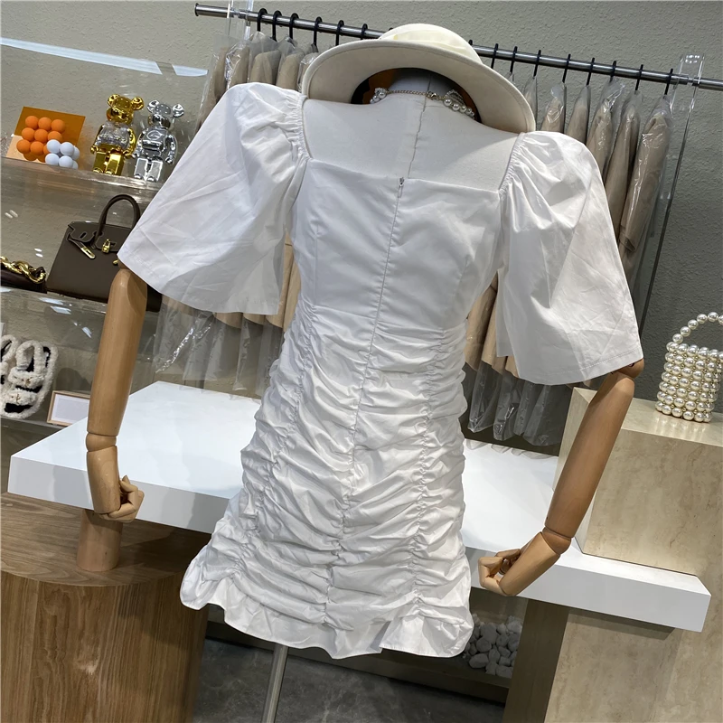 

Niche Design 2021 French V-neck Slimming Dress With Puffy Sleeves And Ruffled Hips Dress