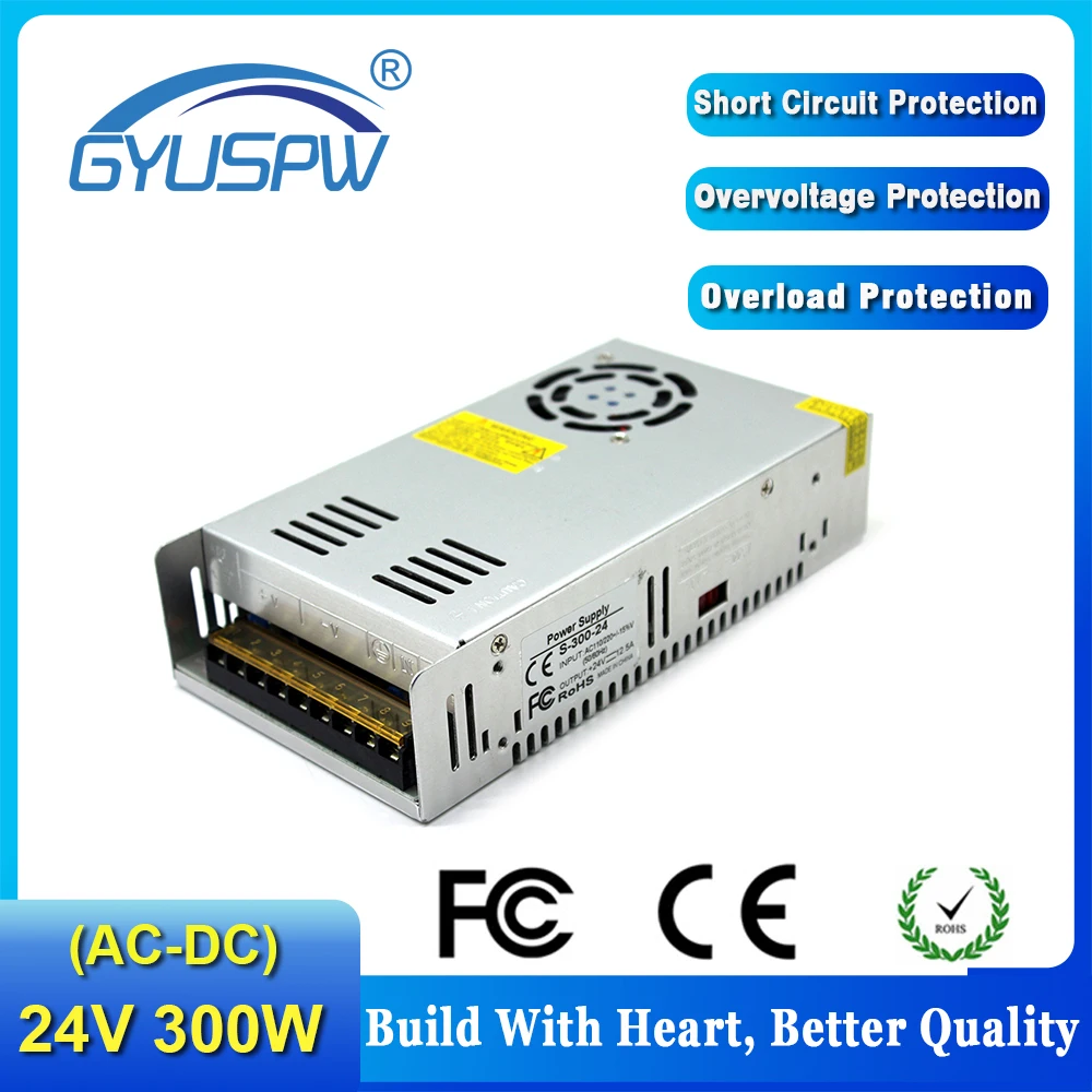 AC 220 В до 24 постоянного тока импульсный источник питания 12.5A 300 Вт Регулируемый для
