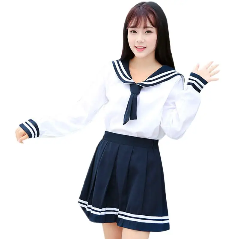 White Long Sleeve Японская Униформа матрос костюм для женщин Kansai студентов с длинным рукавом костюм Школьная форма для девочек - Цвет: White Long Sleeve