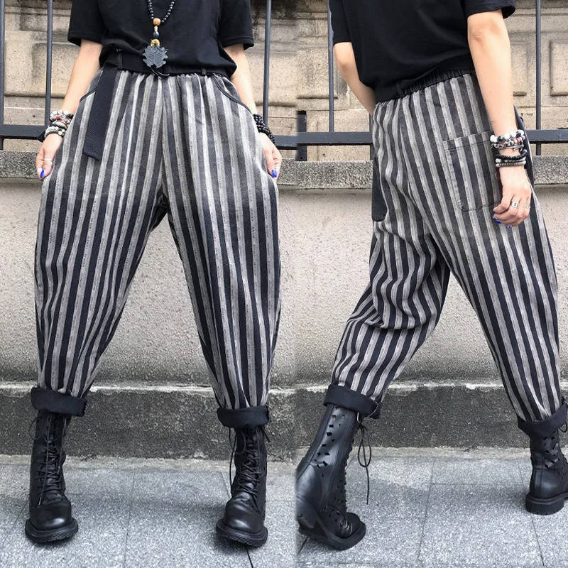 Женские джинсы в полоску Max LuLu свободные винтажные шаровары стиле панк