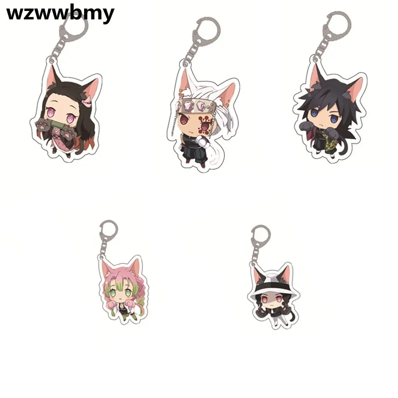 

Japan Brinco Blade Of Ghost KeyChains Kamado Tanjirou Pompom Yaiba Keyrings Anime Demon Slayer Key Chains Pendant Accessories