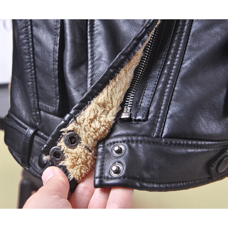 

Winter Short PU Faux Leather Jackets With Fur Women Plus Velvet Thick Zipper Coats Slim Long Sleeve Outerwear Warm Motor&Biker