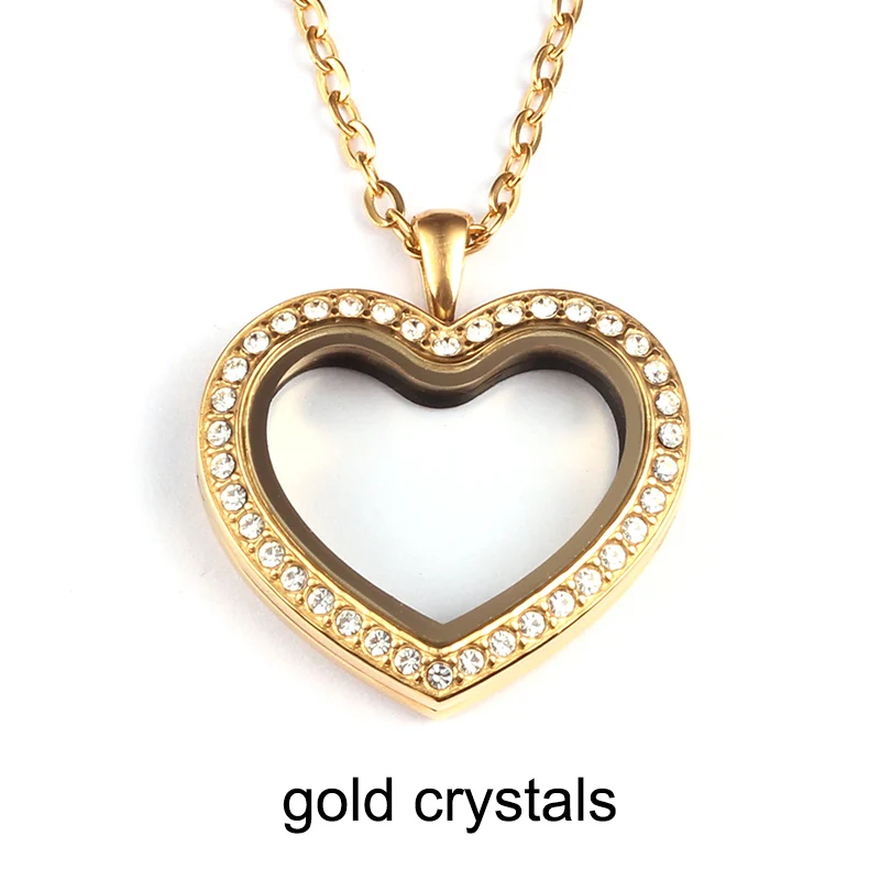 gold crystals URSJEWELRY 30 мм в форме сердца, хорошие украшения Магнитная застежка 316L неоднородная нержавеющая сталь очарование медальон из смарт-стекла с цепочкой Цепочки и ожерелья - Окраска металла: gold crystals