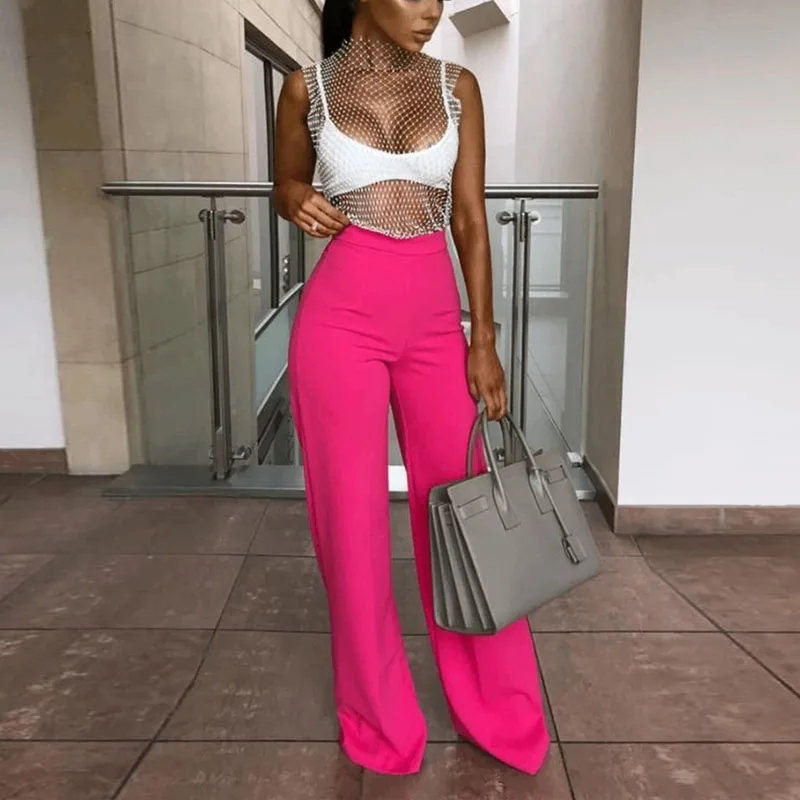 Женские Длинные прямые брюки с высокой талией повседневные офисные Вечерние