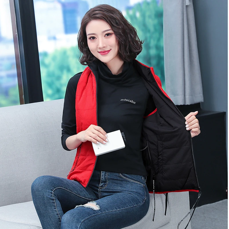 Умный жилет с Usb-подогревом Женская двусторонняя куртка подогревом черное пальто