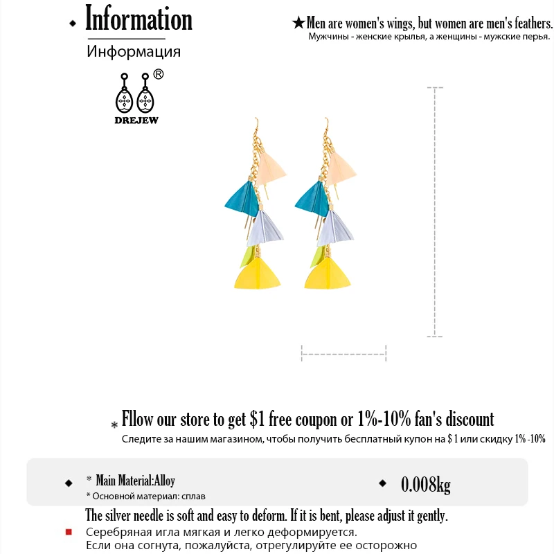 DREJEW Bohemian Triangle Feather Long Colorful Statement Earrings Christmas 925 Alloy Drop Sets for Women Jewelry 3100 | Украшения и
