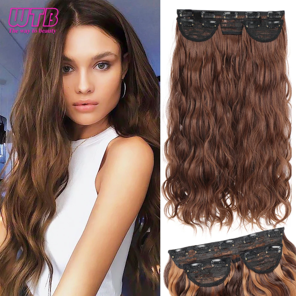 

WTB Long Wavy Clip in Hair Extensions Synthetic Hair for Women 3 Pieces/Pack Synthetic 9 Clip for The Entire Head Heat Resistant